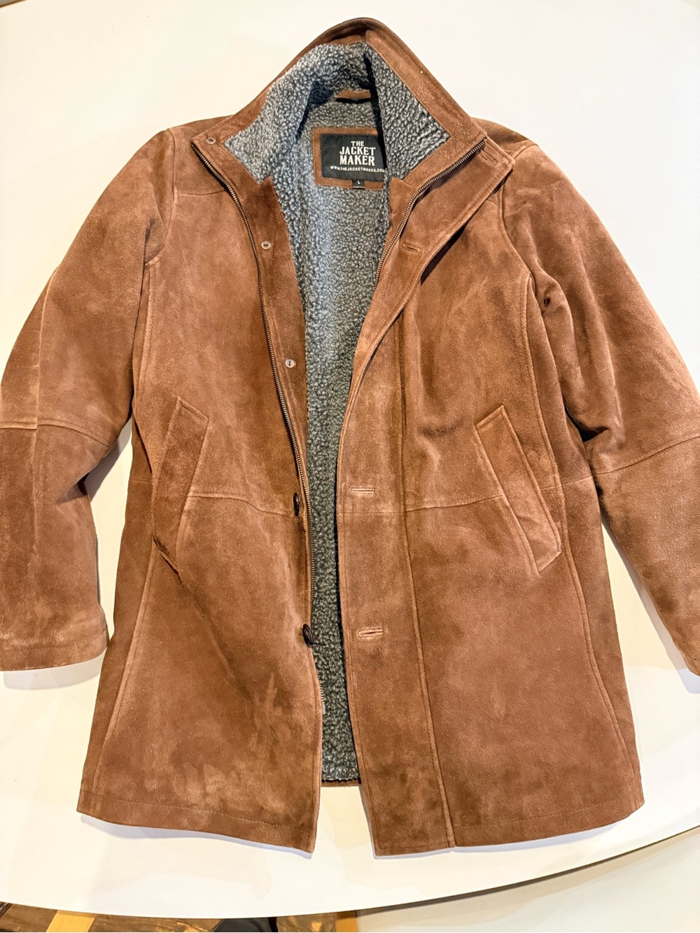 Men's Brown Suede Bomber Jacket with Gray Sherpa Lining